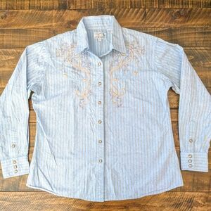 Vtg Panhandle Slim Westmoor Shirt Blue XL Pearl Snap Retro Western Embroidered